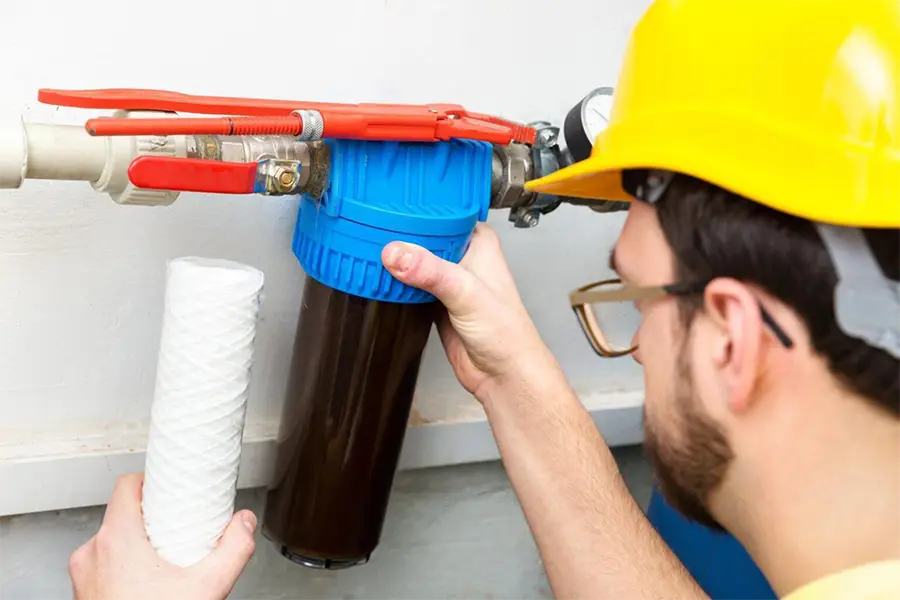 Water softener installation in progress
