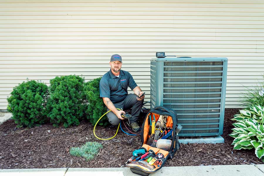 Air conditioner installation in progress